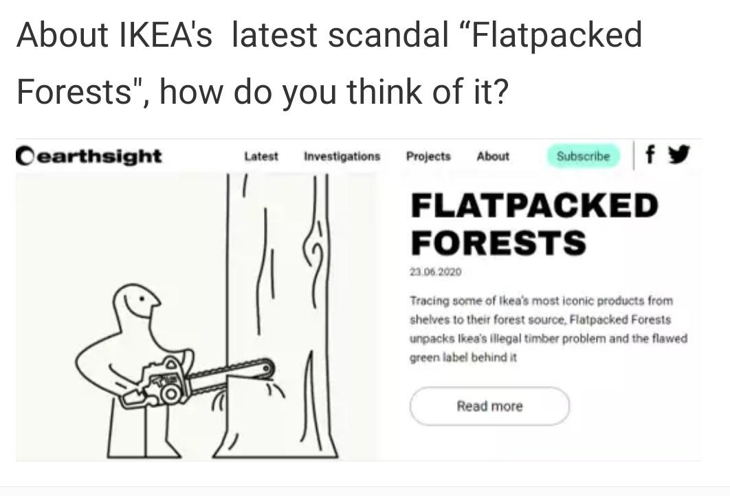 Solved About IKEA's latest scandal "Flatpacked Forests", how