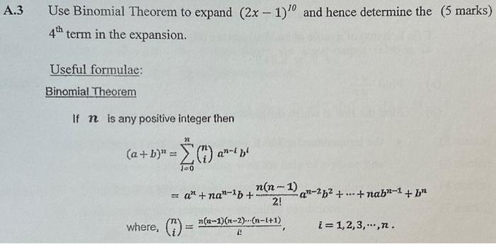 Solved 3 Use Binomial Theorem To Expand 2x−110 And Hence 9896