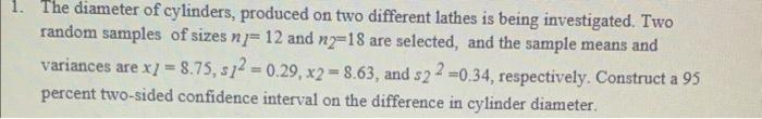 Solved The diameter of cylinders, produced on two different | Chegg.com