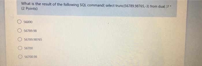 Solved What is the result of the following SQL command | Chegg.com
