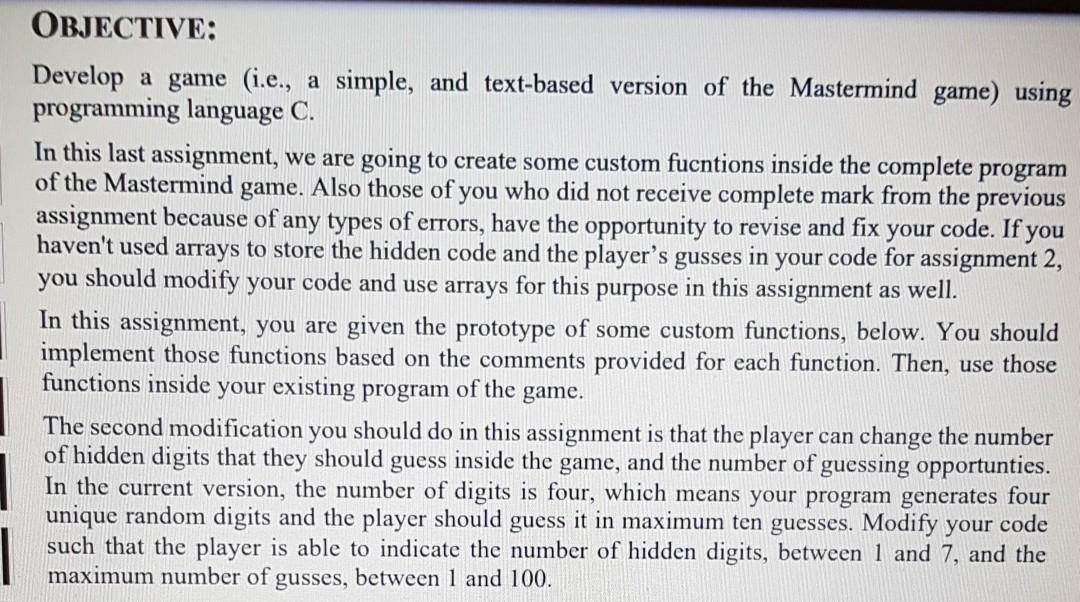 Solved OBJECTIVE: Develop a game (i.e., a simple, and | Chegg.com