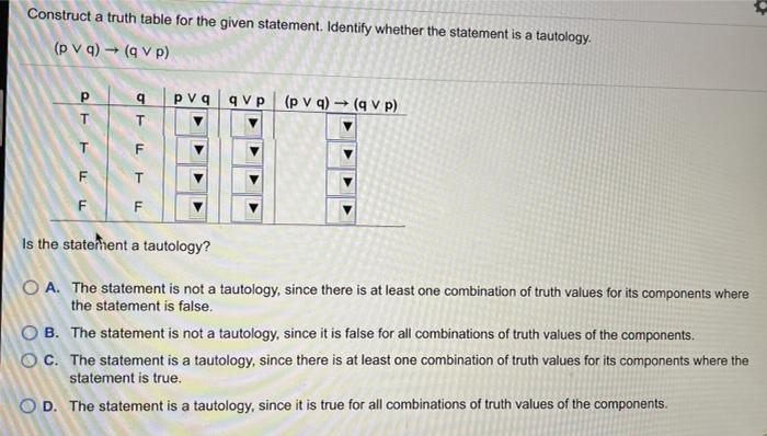 Solved Construct A Truth Table For The Given Statement Chegg Com