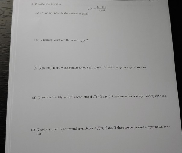 Solved 5. Consider the function +6 () (2 points) What is the | Chegg.com