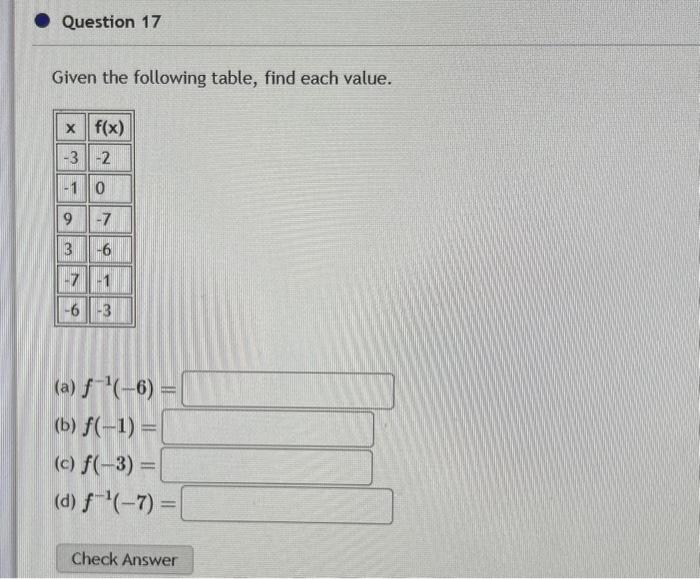 Solved Given The Following Table, Find Each Value. (a) | Chegg.com