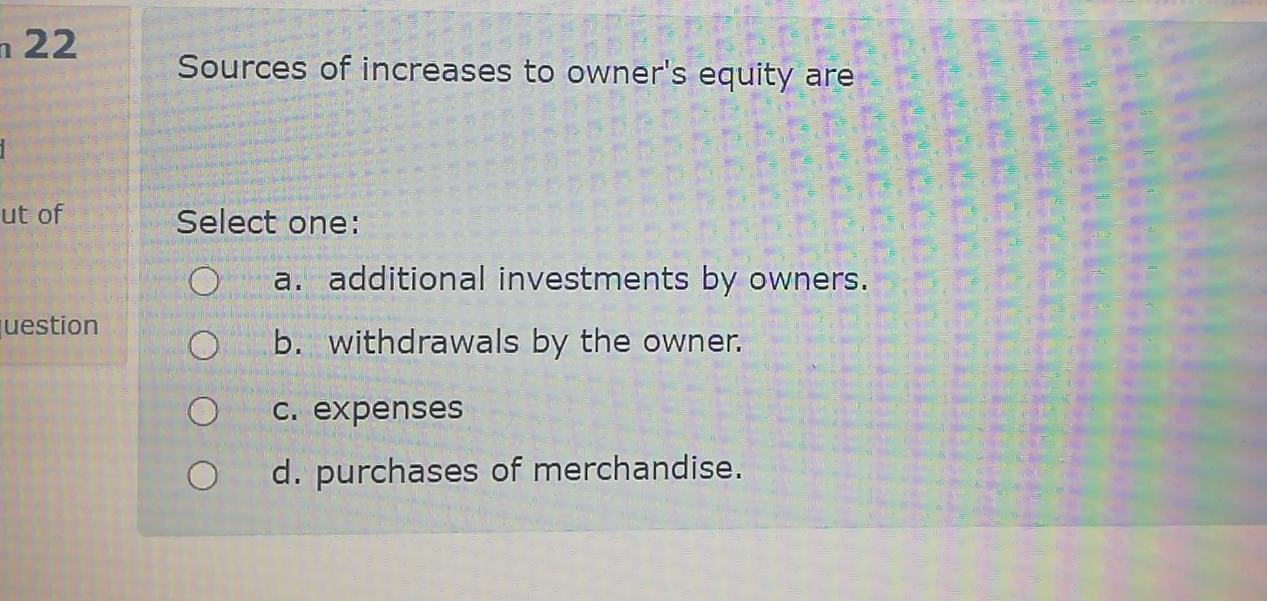 Solved 22 Sources Of Increases To Owner's Equity Are Ut Of | Chegg.com