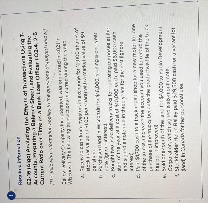 Solved Required information E2-16 (Algo) Analyzing the | Chegg.com