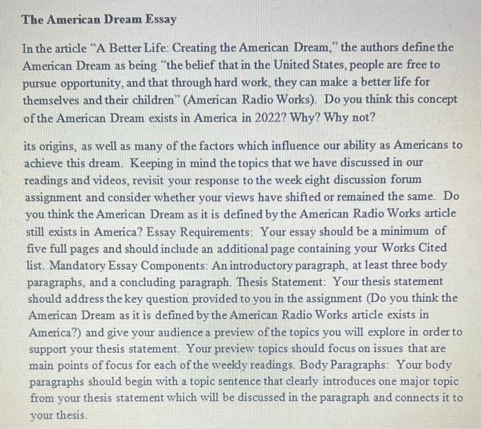 Meaning Of The American Dream In The United States