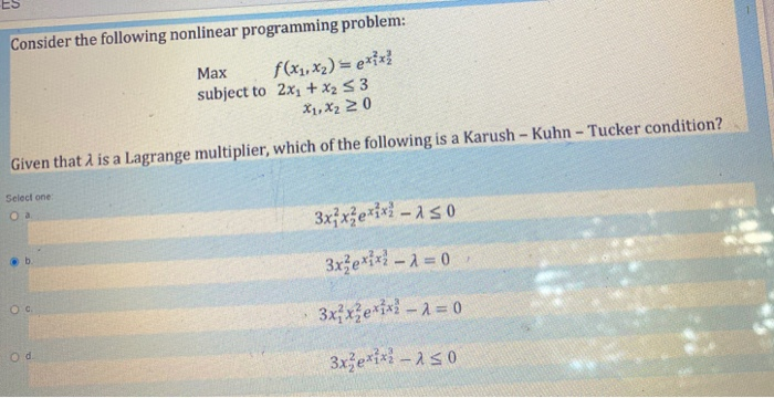 Solved Consider the following nonlinear programming problem: | Chegg.com