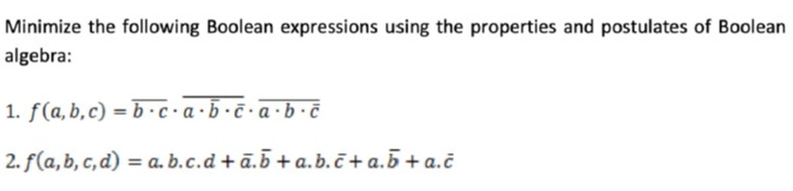 Minimize the following Boolean expressions using the | Chegg.com