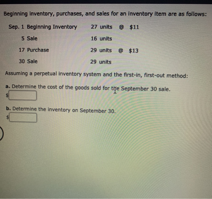 Solved Beginning Inventory, Purchases, And Sales For An | Chegg.com