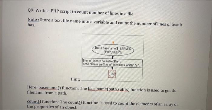 Solved Q9: Write a PHP script to count number of lines in a | Chegg.com