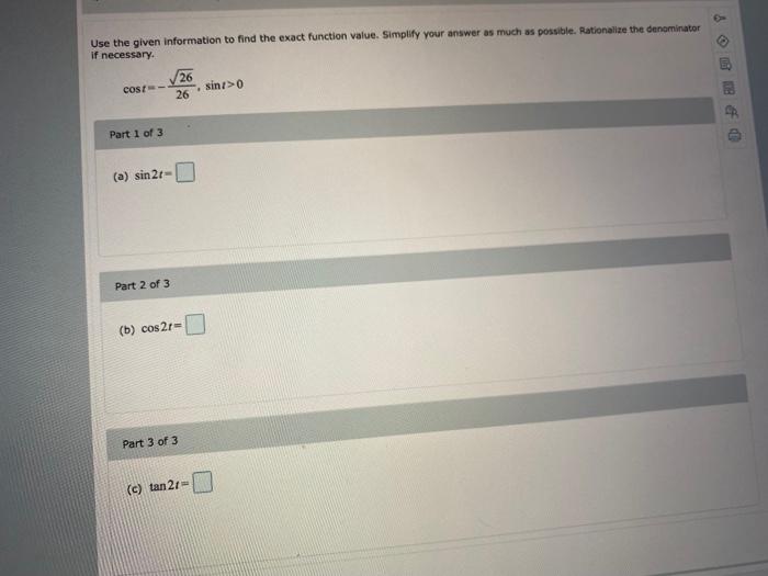 Solved Use the given information to find the exact function | Chegg.com