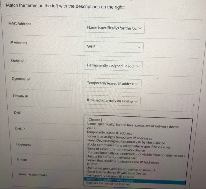Solved Match the terms on the left with the descriptions on | Chegg.com