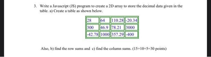 Solved 3. Write a Javascript (JS) program to create a 2D | Chegg.com