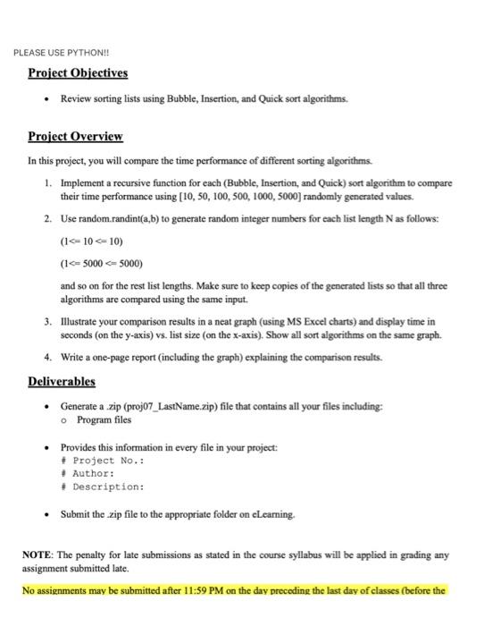 Solved PLEASE USE PYTHON!! Project Objectives - Review | Chegg.com