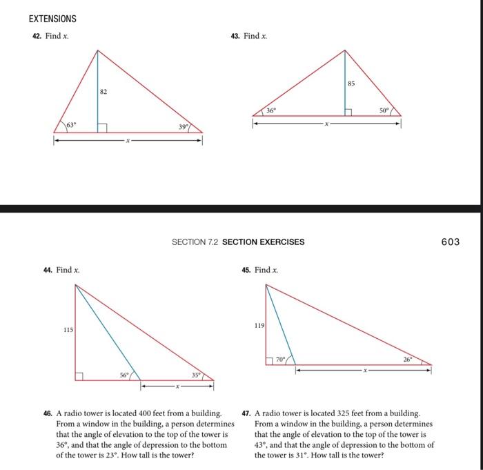 Solved EXTENSIONS 42. Find x. 43. Find x. SECTION 7.2 | Chegg.com
