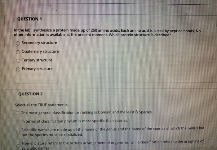 Solved QUESTION 1 In the lab I synthesize a protein made up | Chegg.com
