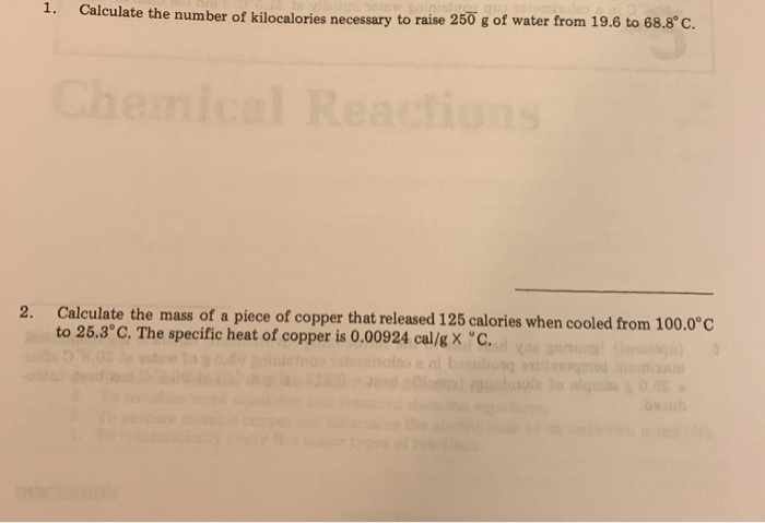 Solved 1. Calculate The Number Of Kilocalories Necessary To | Chegg.com