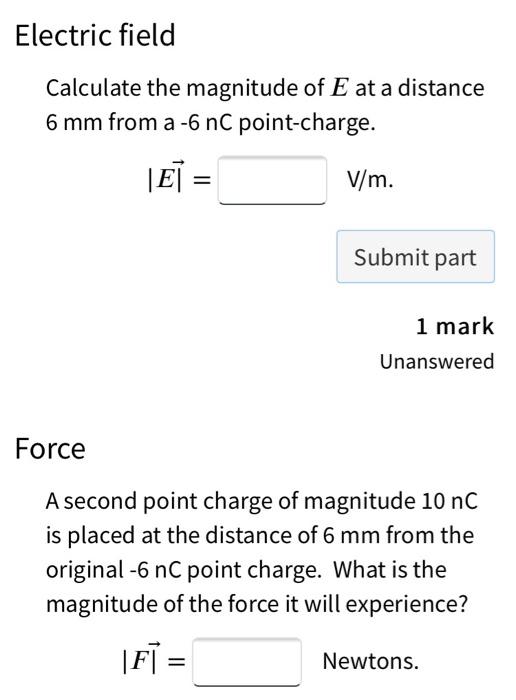 Solved -6 nC -6 mm This question is about the electric field | Chegg.com