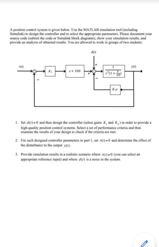 Solved A position control system is given below. Use the | Chegg.com