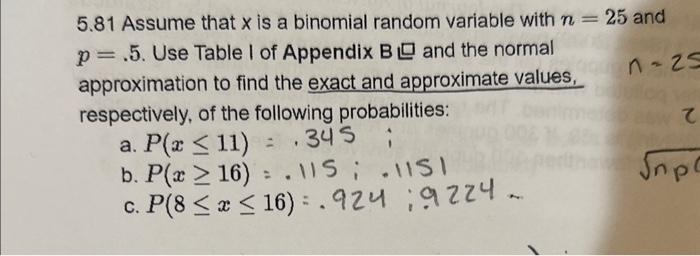 Solved 5.81 Assume that x is a binomial random variable with | Chegg.com