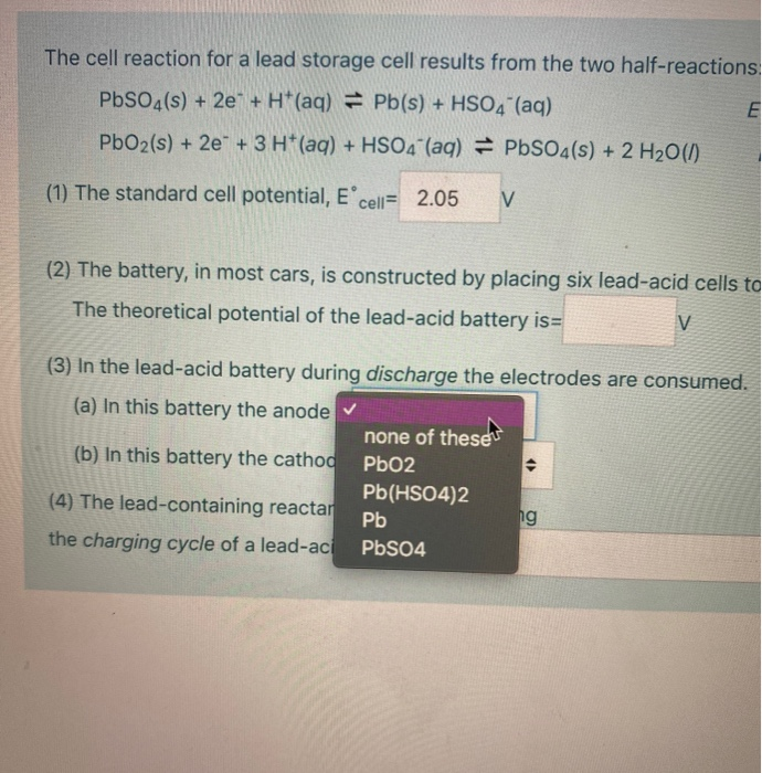 Solved The Cell Reaction For A Lead Storage Cell Results Chegg