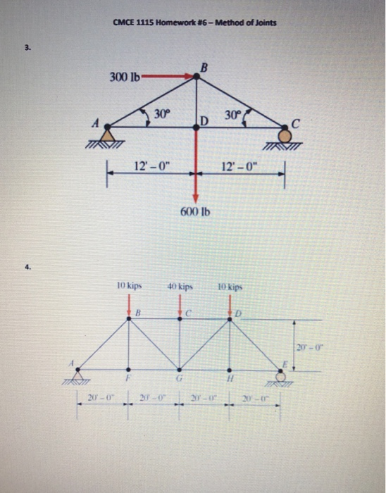 Calculate the forces in all members of the trusses