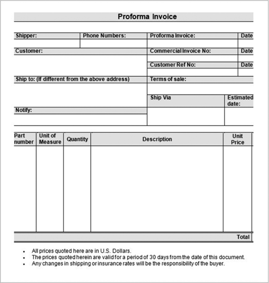 Definition Of Proforma Invoice Chegg Com