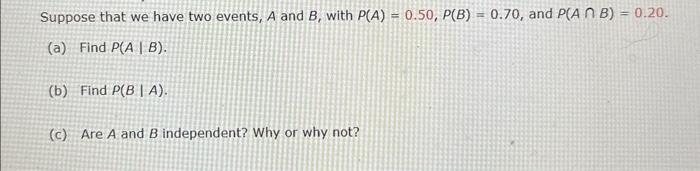 Suppose that we have two events, A and B, with | Chegg.com