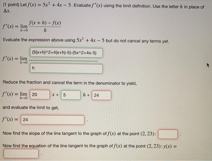 Solved 1 Point Let F X 5x2 4x 5 Evaluate F X