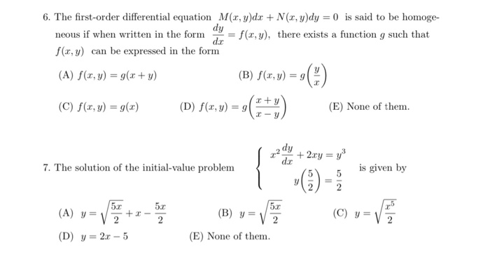 Solved 6 The First Order Differential Equation M X Y Dx Chegg Com