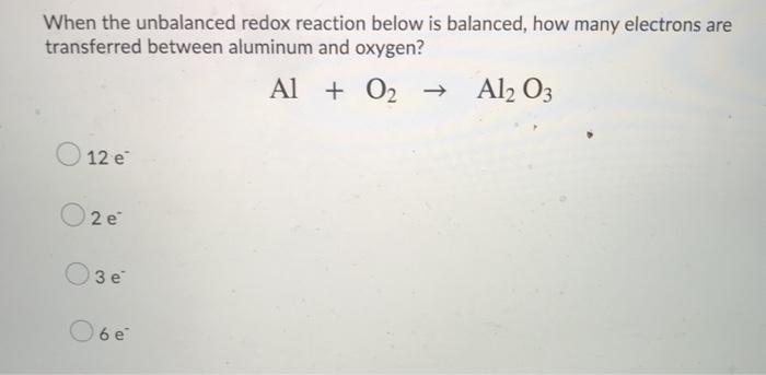 Solved When the unbalanced redox reaction below is balanced, | Chegg.com