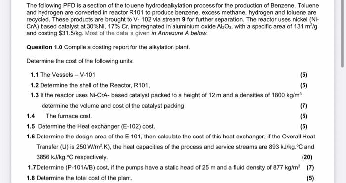 The following PFD is a section of the toluene | Chegg.com