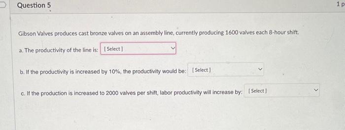 Solved Gibson Valves produces cast bronze valves on an