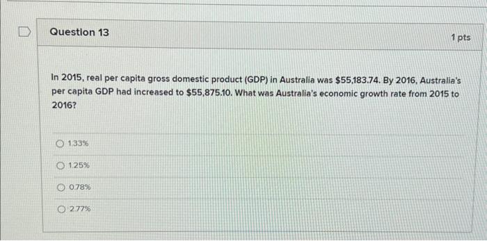 Solved In 2015 , real per capita gross domestic product | Chegg.com
