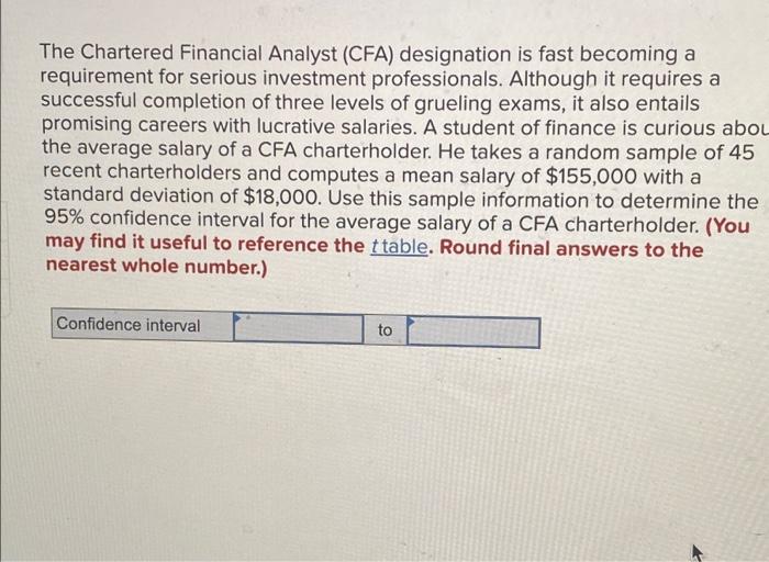Solved The Chartered Financial Analyst (CFA) designation is