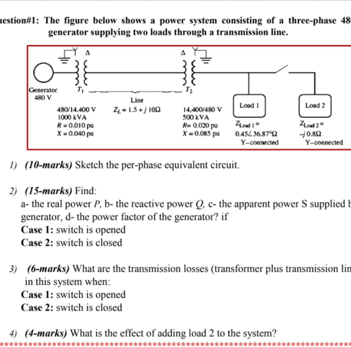 Solved estion#1: The figure below shows a power system | Chegg.com