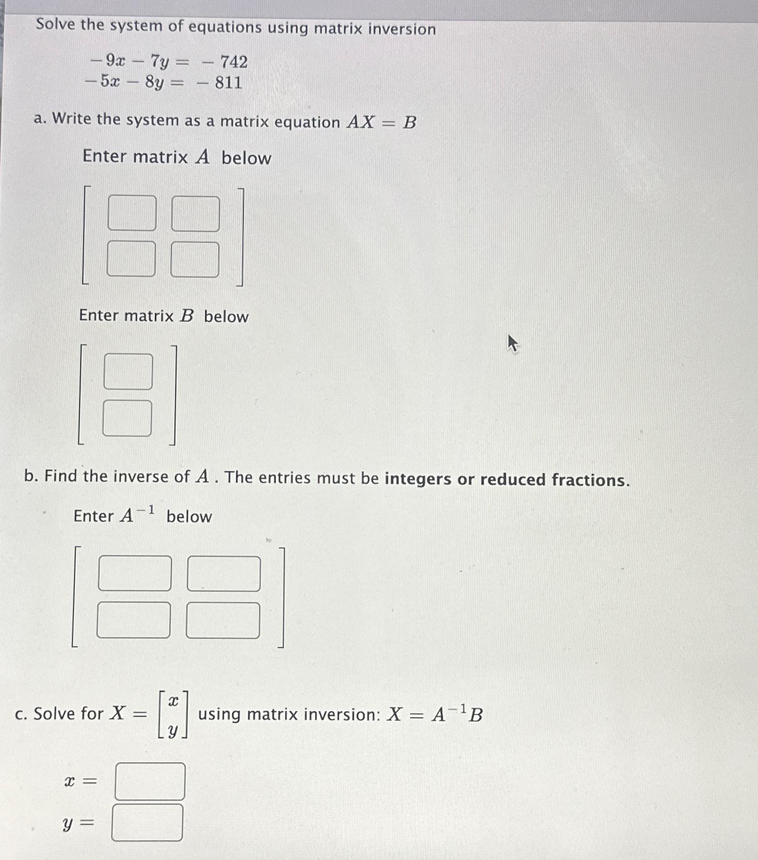 Solved Solve the system of equations using matrix | Chegg.com