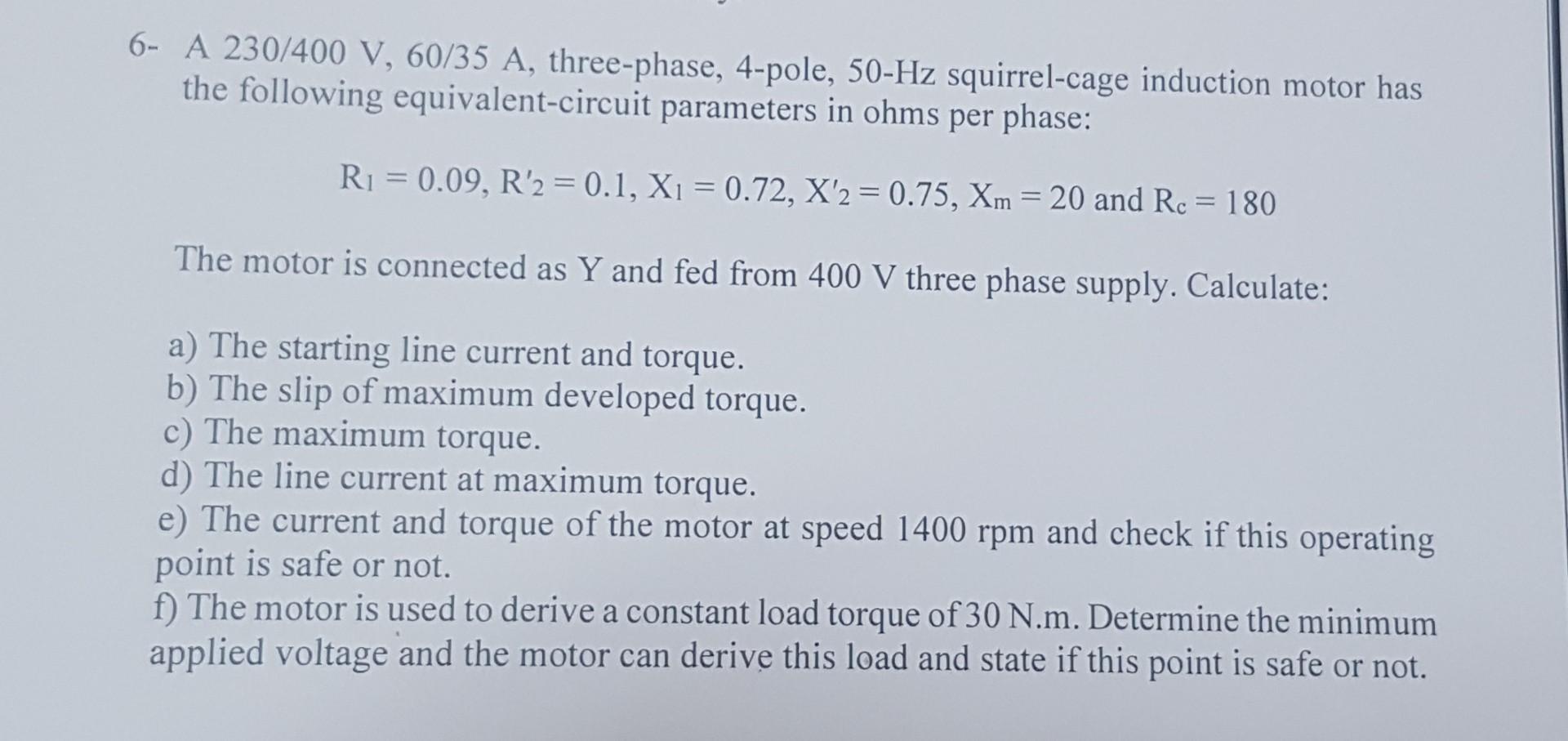 Solved - A 220 V three-phase six-pole 60 Hz induction motor | Chegg.com