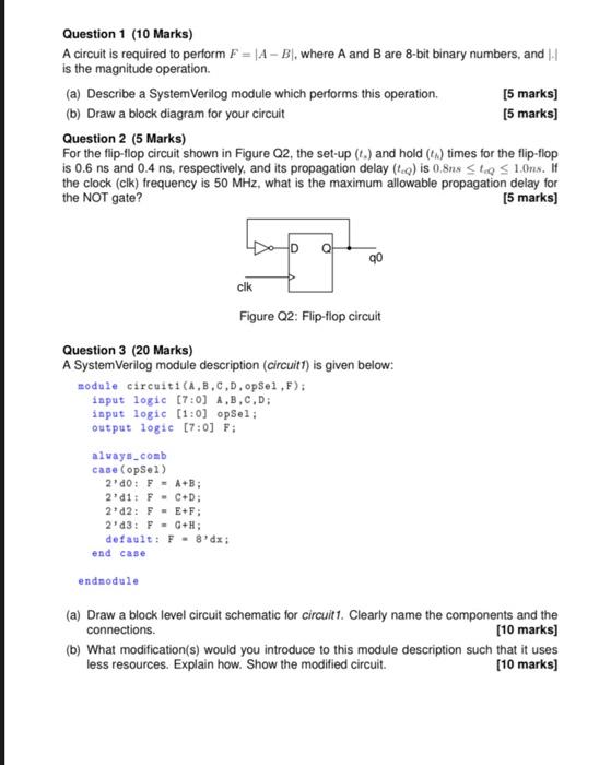 Solved Question 1 (10 Marks) A circuit is required to | Chegg.com