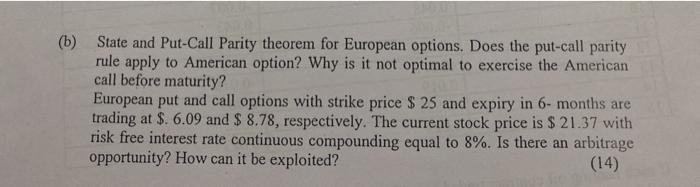 the put call parity theorem chegg