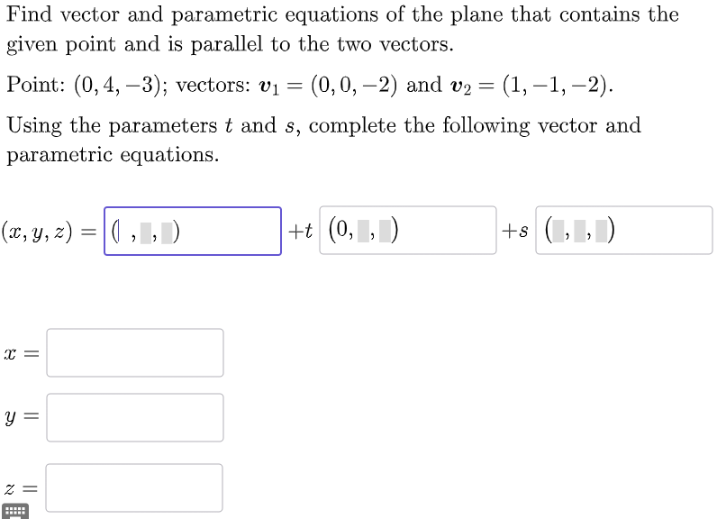 Solved Find vector and parametric equations of the plane | Chegg.com