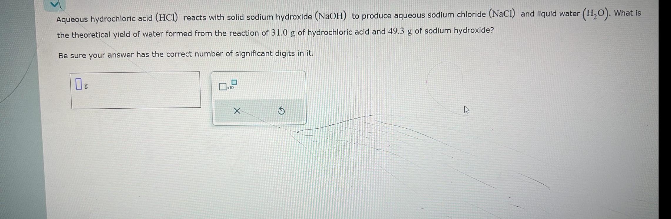 Solved Aqueous hydrochloric acid (HCl) ﻿reacts with solid | Chegg.com