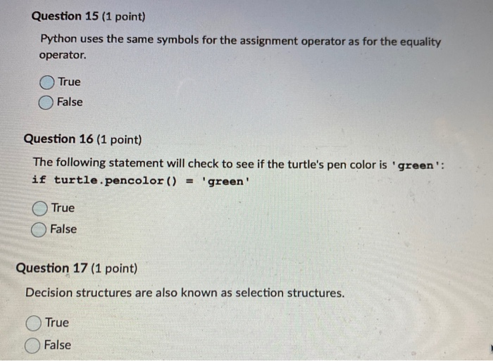 Solved Question 15 (1 point) Python uses the same symbols | Chegg.com