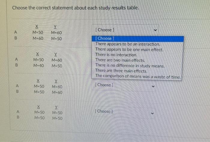 Solved Choose the correct statement about each study results | Chegg.com
