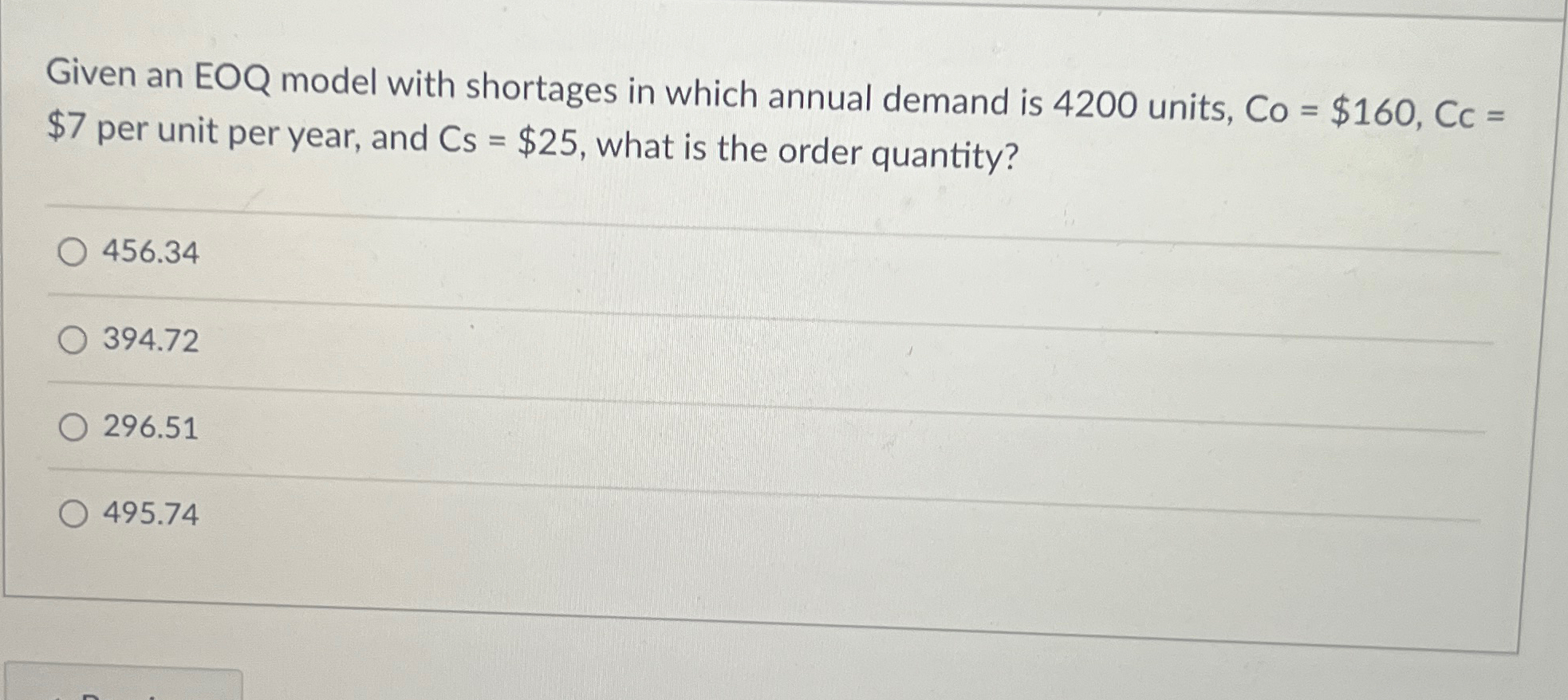 Solved Given an EOQ model with shortages in which annual | Chegg.com