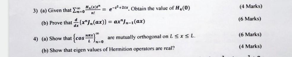 Solved 3) (a) Given that ∑n=0∞n!Hn(x)tn=e−t2+2tx. Obtain the | Chegg.com