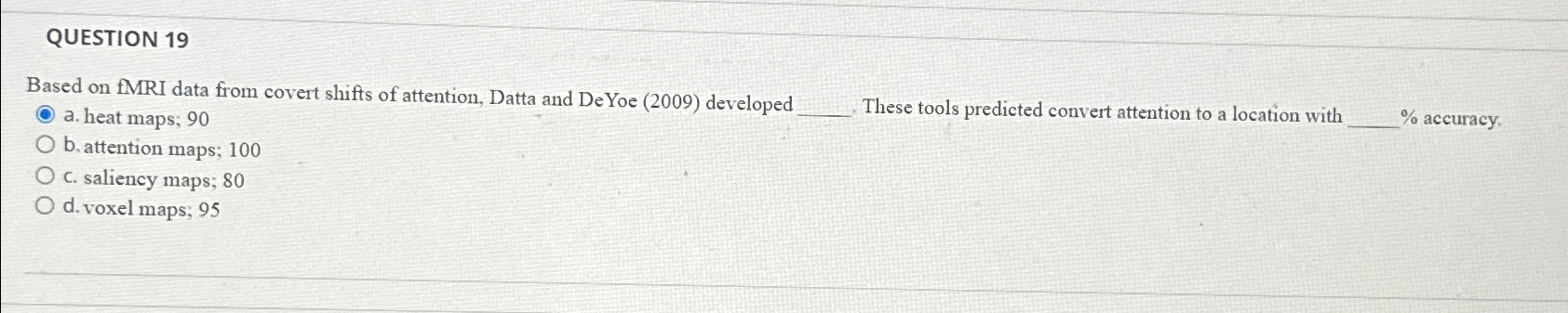 Solved QUESTION 19Based on AMRI data from covert shifts of | Chegg.com