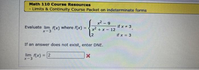 Solved Math 110 Course Resources - Limits \& Continuity | Chegg.com