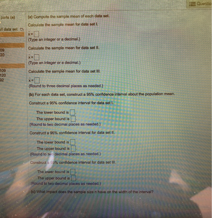 Solved Questio all data set (a) Compute the sample mean of | Chegg.com